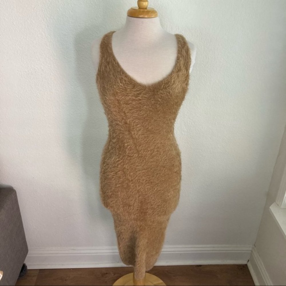 White closet eyelash nude minimalist midi bodycon dress